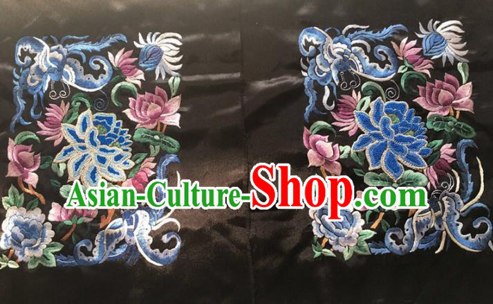 Chinese Traditional Embroidery Craft Embroidered Lotus Peony Silk Patches Handmade Embroidering Accessories