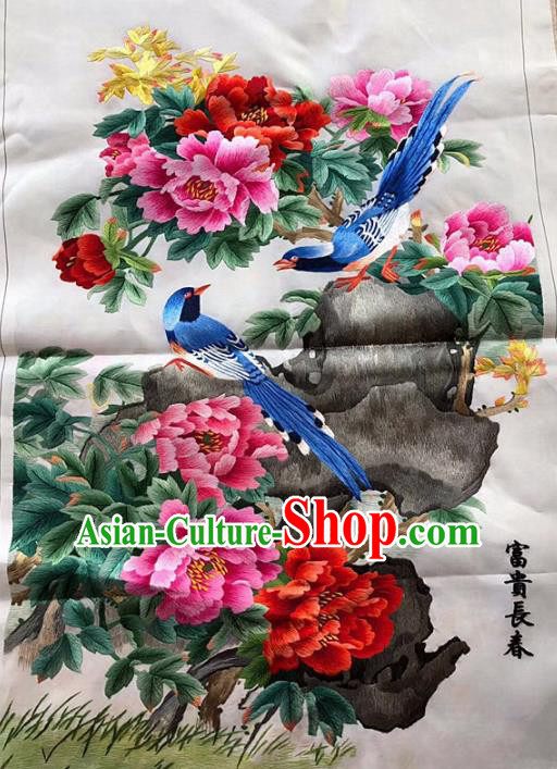 Chinese Traditional Embroidery Craft Embroidered Peony Magpie Silk Patches Handmade Embroidering Accessories