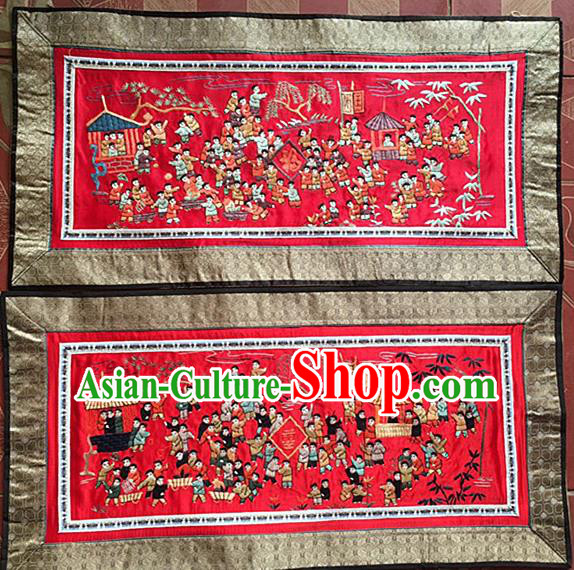 Chinese Traditional Embroidery Craft Embroidered Red Silk Patches Handmade Embroidering Accessories