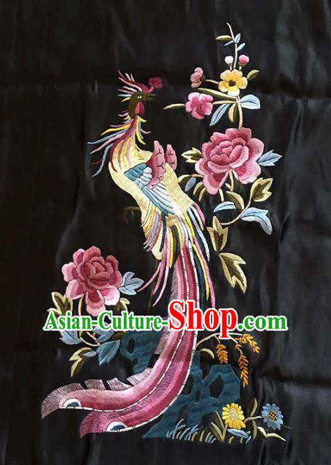 Chinese Traditional Handmade Embroidery Craft Embroidered Phoenix Peony Silk Patches Embroidering Accessories