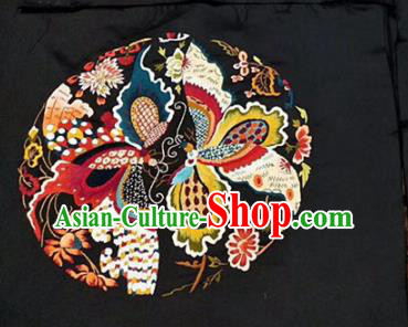 Chinese Traditional Handmade Embroidery Craft Embroidered Butterfly Black Silk Patches Embroidering Accessories