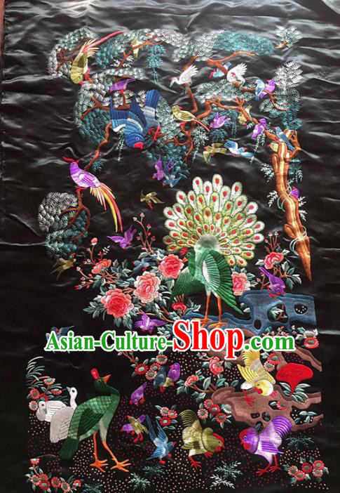 Chinese Traditional Handmade Embroidery Craft Embroidered Peacock Silk Patches Embroidering Accessories