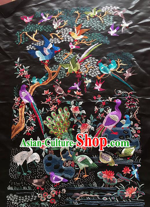 Chinese Traditional Handmade Embroidery Craft Embroidered Peacock Birds Silk Patches Embroidering Accessories
