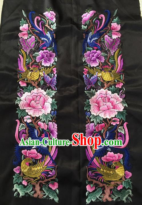 Chinese Traditional Handmade Embroidery Craft Embroidered Peony Birds Silk Patches Embroidering Accessories