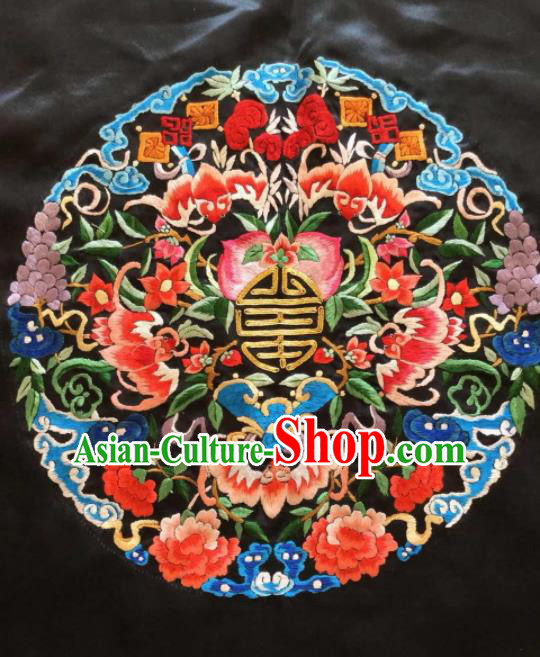Chinese Traditional Handmade Embroidery Craft Embroidered Patches Embroidering Peach Peony Silk Piece