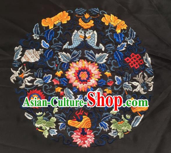 Chinese Traditional Handmade Embroidery Craft Embroidered Patches Embroidering Fishes Lotus Silk Piece