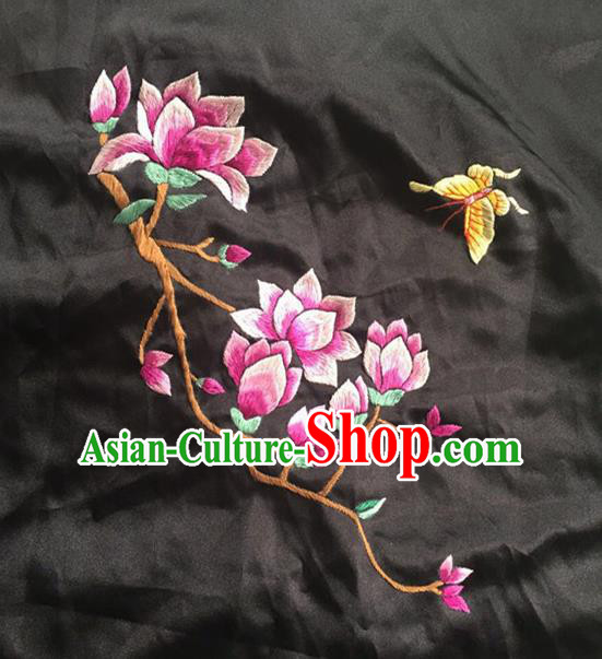 Chinese Traditional Handmade Embroidery Craft Embroidered Patches Embroidering Magnolia Silk Piece