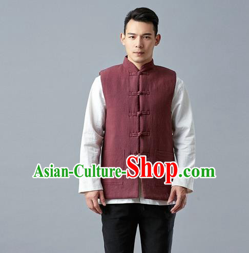 Chinese Traditional Costume Tang Suit Red Vest National Mandarin Waistcoat for Men