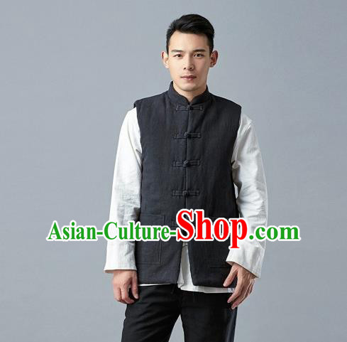 Chinese Traditional Costume Tang Suit Black Vest National Mandarin Waistcoat for Men