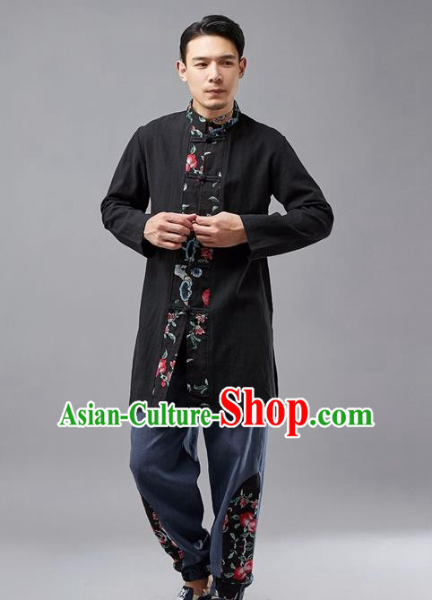 Chinese Traditional Costume Tang Suit Black Coat National Mandarin Jacket for Men