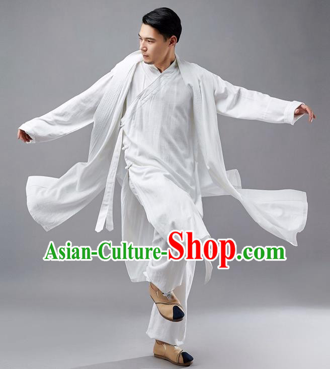 Chinese Traditional Costume Tang Suit White Robe National Mandarin Jacket for Men