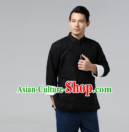 Chinese Traditional Costume Tang Suit Black Jacket National Mandarin Upper Outer Garment for Men