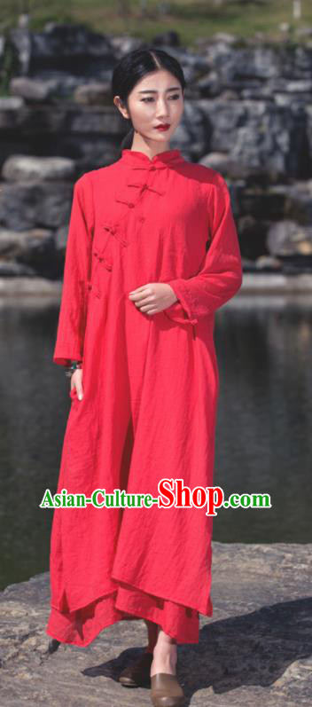 Chinese Traditional Costume Tang Suit Red Cheongsam National Qipao Dress for Women