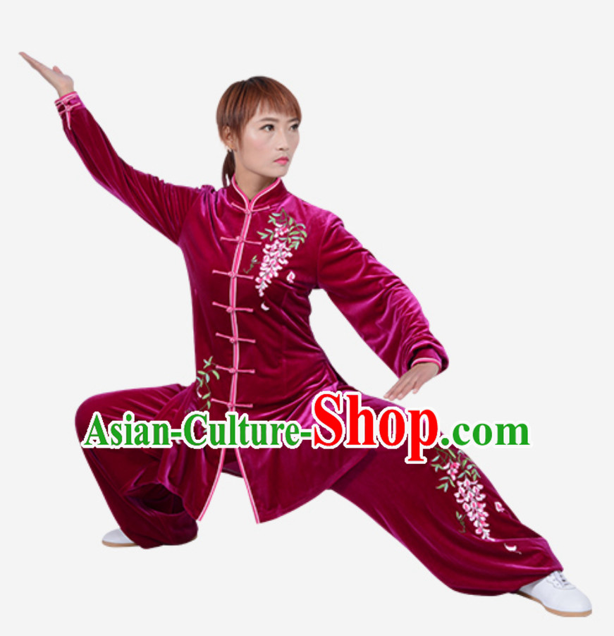 Top Winter Wear Asian Embroidered Tai Chi Clothing Martial Arts Dresses Complete Set for Women