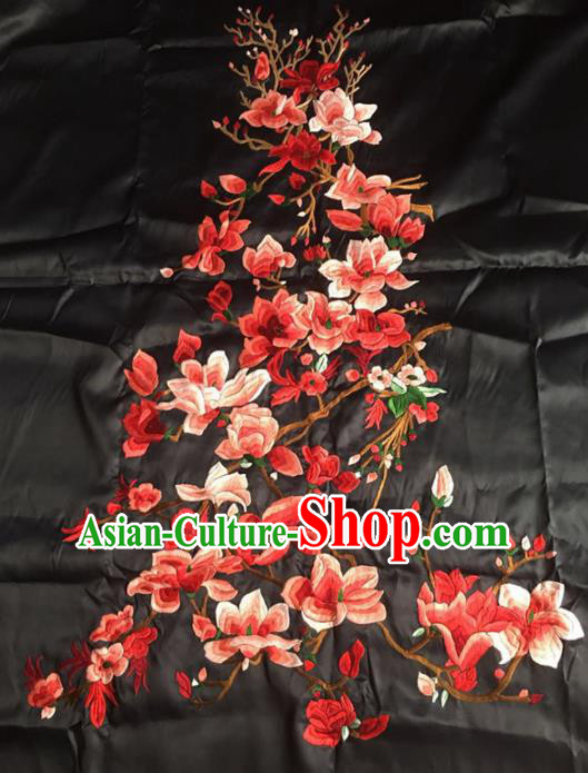 Chinese Traditional Handmade Embroidery Craft Embroidered Magnolia Patches Embroidering Silk Piece