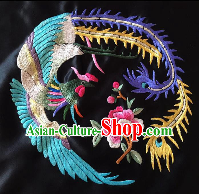 Chinese Traditional Handmade Embroidery Craft Embroidered Peony Phoenix Cloth Patches Embroidering Silk Piece