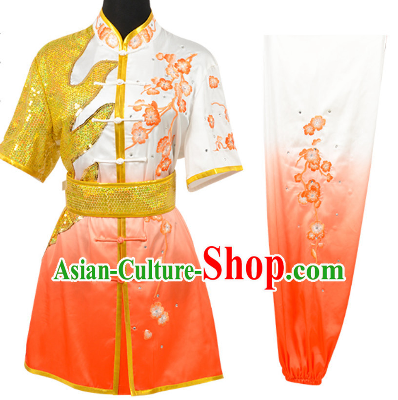 Color Transition Top Chinese Embroidered Plum Blossom Taiji Outfit Martial Arts Uniforms Complete Set for Men or Women