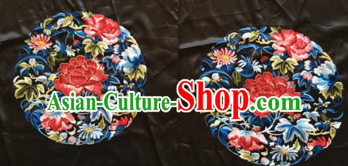 Chinese Traditional Handmade Embroidery Craft Embroidered Red Peony Silk Patches