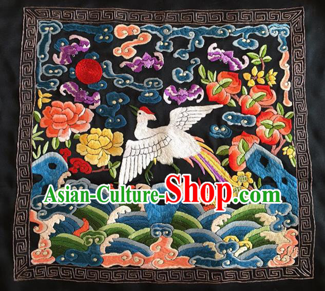 Chinese Traditional Embroidered Crane Peony Silk Patches Handmade Embroidery Craft