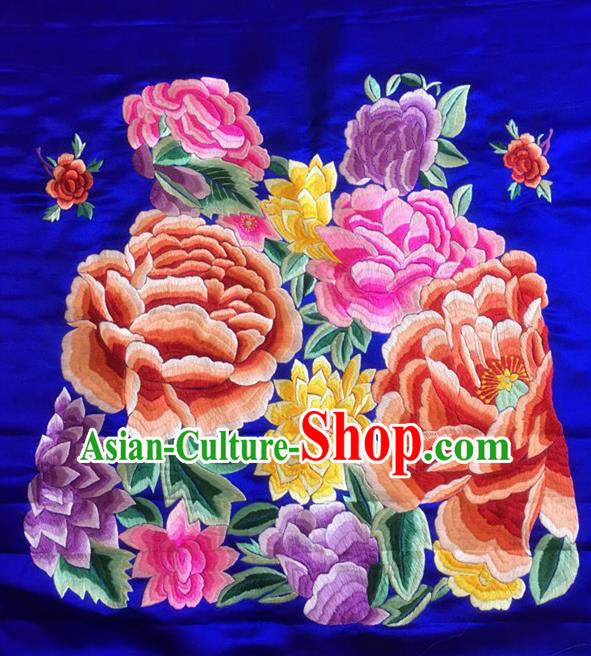 Chinese Traditional Embroidered Peony Flowers Silk Patches Handmade Embroidery Craft