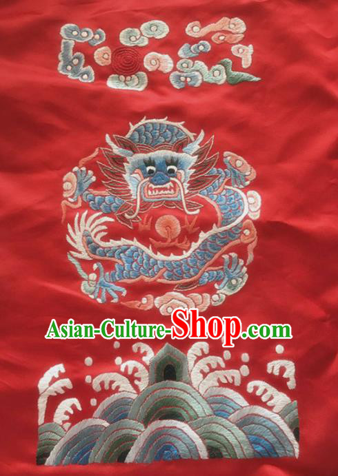 Chinese Traditional Embroidered Dragon Red Silk Patches Handmade Embroidery Craft Cloth Fabric