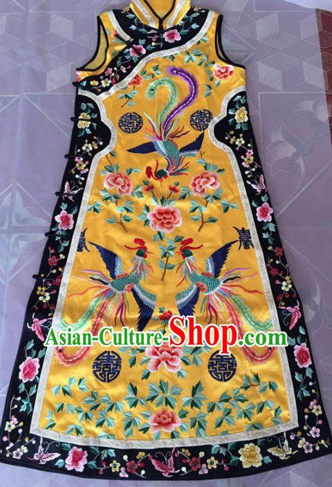 Chinese Traditional Costume Tang Suit Embroidered Qipao Yellow Cheongsam for Women