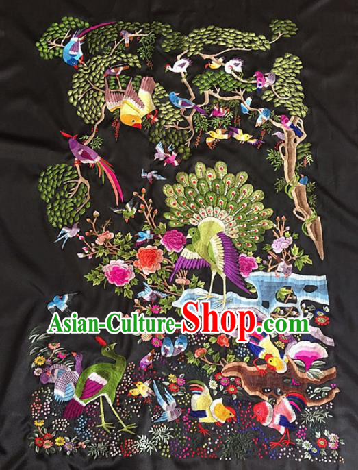 Chinese Traditional Embroidered Peacock Silk Patches Cloth Fabric Handmade Embroidery Craft