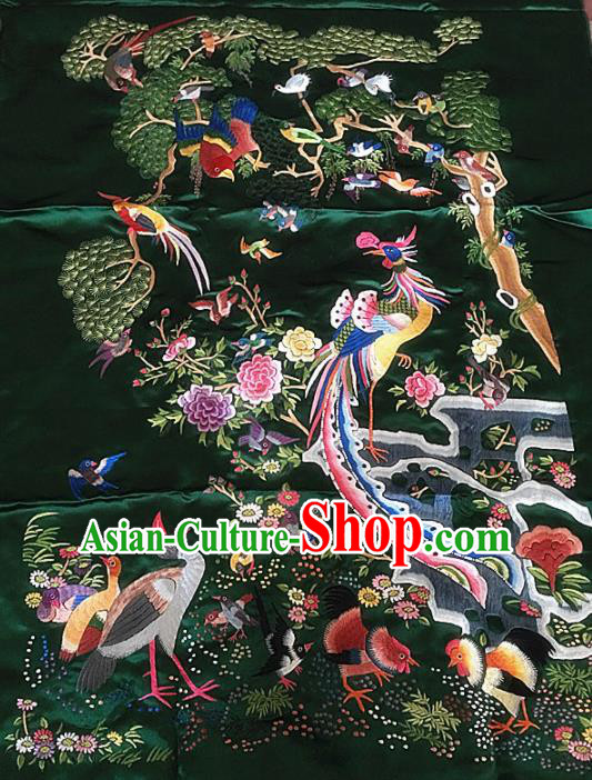 Chinese Traditional Embroidered Phoenix Green Silk Patches Cloth Fabric Handmade Embroidery Craft