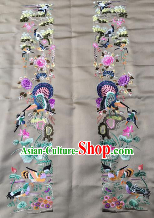 Asian Chinese Traditional Embroidered Mandarin Duck Lotus Silk Patches Handmade Embroidery Craft