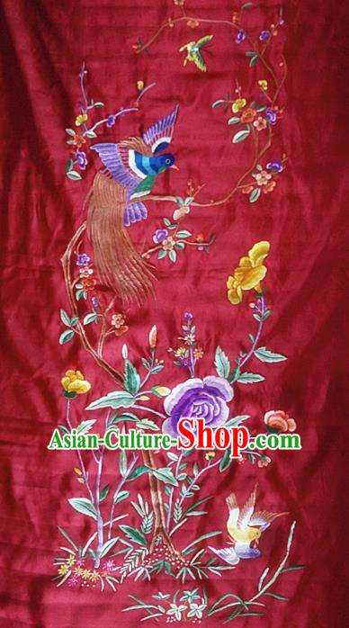 Asian Chinese Traditional Embroidered Peony Red Silk Patches Handmade Embroidery Craft