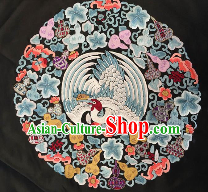 Asian Chinese Traditional Embroidered Crane Cucurbit Silk Patches Handmade Embroidery Craft