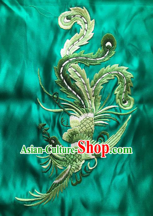 Asian Chinese Traditional Embroidered Phoenix Green Silk Patches Handmade Embroidery Craft