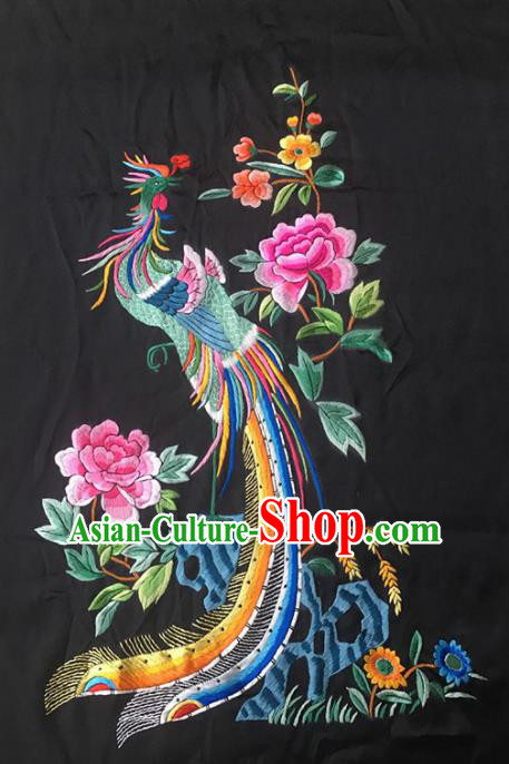 Asian Chinese Traditional Embroidered Phoenix Flowers Silk Patches Handmade Embroidery Craft