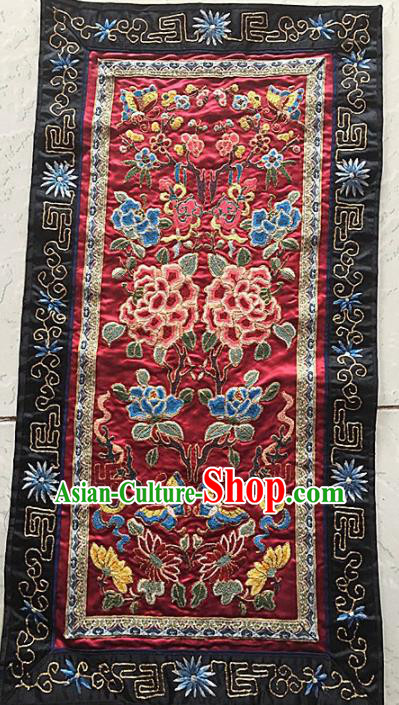 Asian Chinese Traditional Embroidered Peony Red Silk Patches Handmade Embroidery Craft