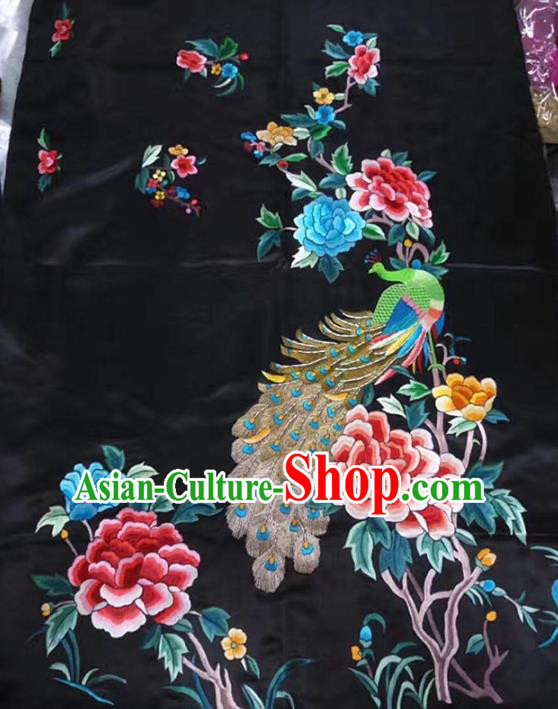 Asian Chinese Traditional Embroidered Peony Peacock Silk Patches Handmade Embroidery Craft