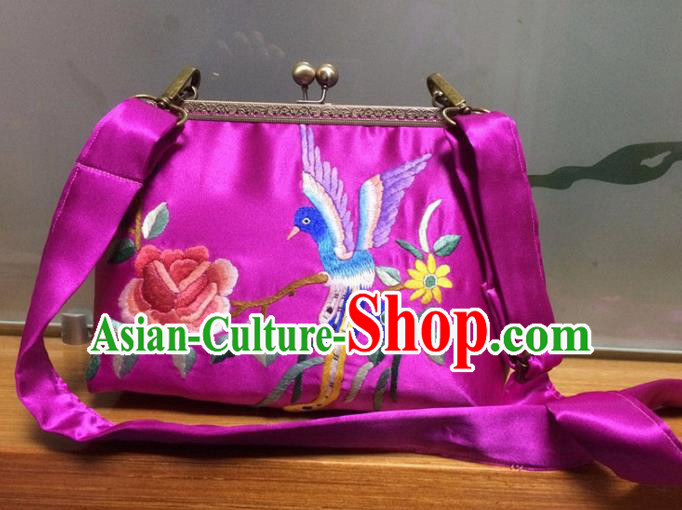 Chinese Traditional Embroidered Peony Rosy Handbag Handmade Embroidery Craft Silk Bags