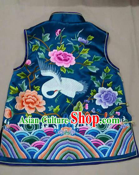 Chinese Traditional Silk Costume Tang Suit Embroidered Peony Crane Silk Vest for Women