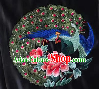 Asian Chinese Traditional Embroidered Peacock Peony Silk Patches Handmade Embroidery Craft