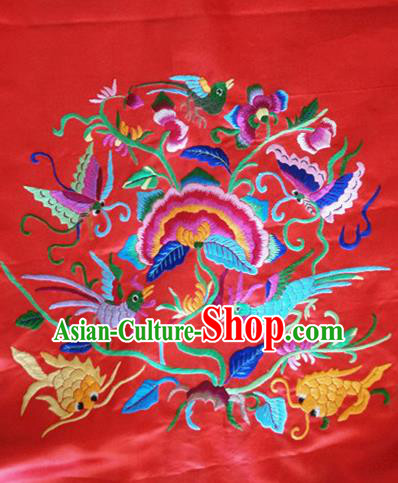 Asian Chinese Traditional Embroidered Red Silk Patches Handmade Embroidery Craft