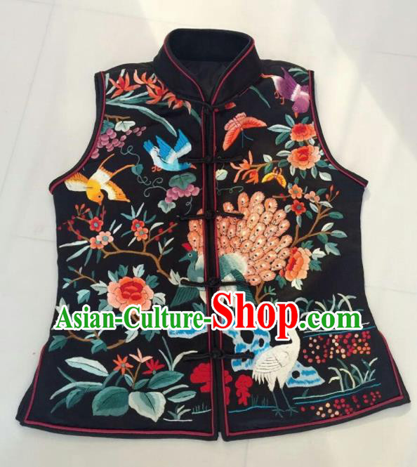 Chinese Traditional Silk Costume Tang Suit Embroidered Peacock Vest for Women