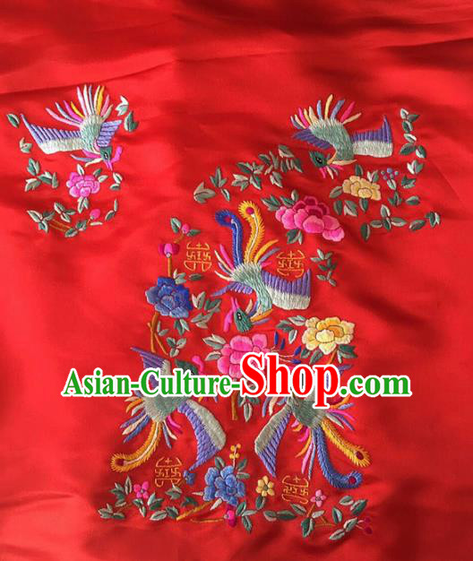 Asian Chinese Traditional Embroidered Peony Red Silk Patches Handmade Embroidery Craft