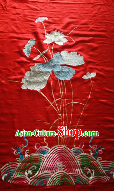 Asian Chinese Traditional Embroidered Lotus Red Silk Patches Handmade Embroidery Craft