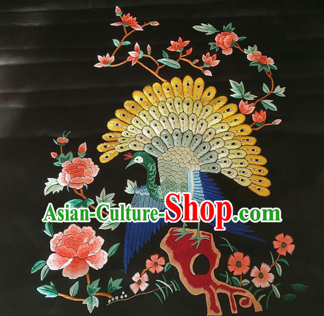 Asian Chinese Traditional Embroidered Peacock Peony Silk Patches Handmade Embroidery Craft