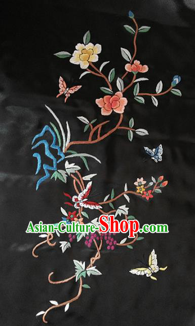 Asian Chinese Traditional Embroidered Flowers Butterfly Silk Patches Handmade Embroidery Craft