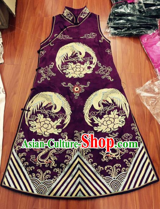 Chinese Traditional Silk Costume Tang Suit Embroidered Purple Qipao Dress for Women