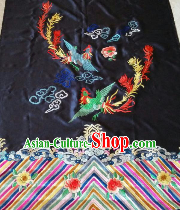 Chinese Traditional Embroidered Phoenix Peony Cloth Patches Handmade Embroidery Craft Silk Fabric