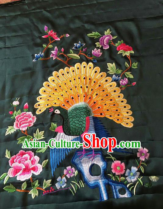 Chinese Traditional Embroidered Peacock Cloth Patches Handmade Embroidery Craft Silk Fabric