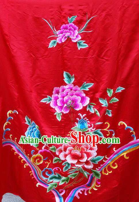 Chinese Traditional Embroidered Red Cloth Patches Handmade Embroidery Butterfly Peony Craft Silk Fabric