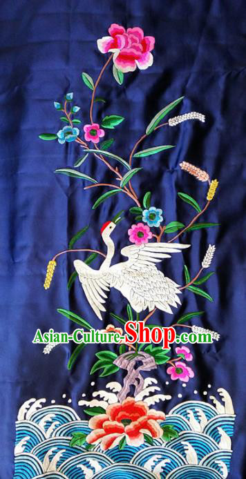 Chinese Traditional Embroidered Navy Cloth Patches Handmade Embroidery Crane Craft Silk Fabric