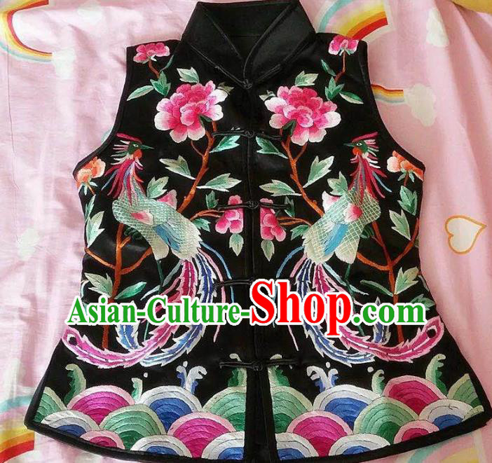 Chinese Traditional Costume Tang Suit Embroidered Phoenix Silk Vest for Women